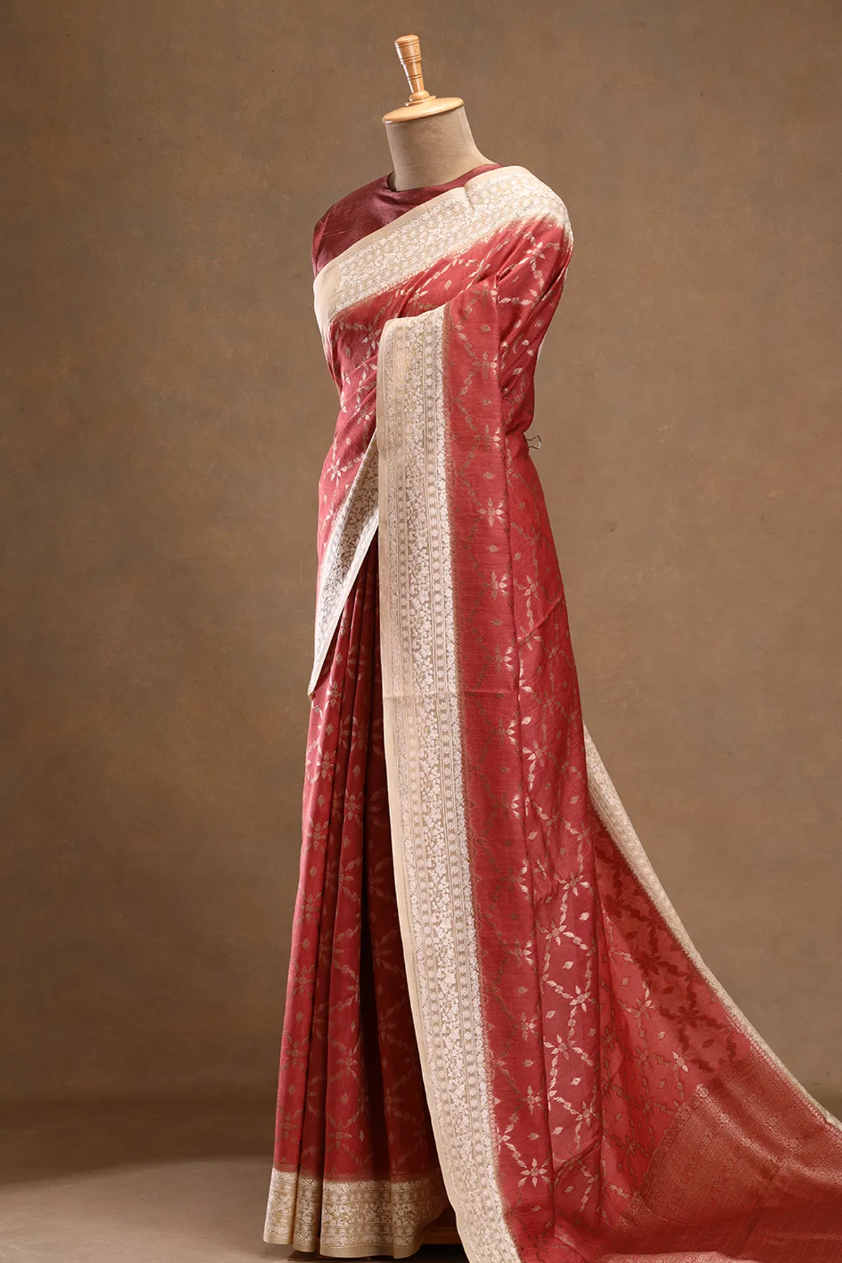 carnation pink zari woven banarasi tussar silk saree